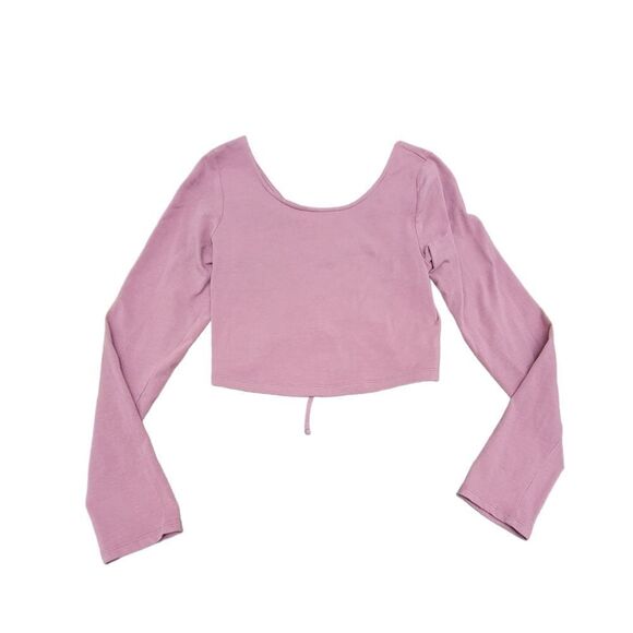 Aeropostale Lace Up Crop Top Tie Back Long Sleeve Pink Size L Spandex & Cotton - Picture 4 of 8